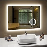 PESENXAN Badspiegel mit Beleuchtung 80 x 60 cm, LED Badezimmerspiegel, Dimmbar (1-St), 3 Lichtfarbe, Antibeschlag, 3-fach Vergrößerung, Rasiersteckdose