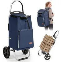 Sekey Einkaufstrolley 4-in-1 Einkaufstrolley Klappbar Einkaufswagen mit Rucksack, Kühltasche, 60 l, 60 l, Klappbarer Transportwagen, Handwagen mit großen Rädern