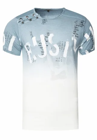 T-Shirt Verwaschen mit Farbverlauf und Seitlicher Knopfleiste
