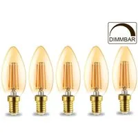 Aigostar LED-Leuchtmittel LED Leuchtmittel E14 Filament Kerze bernstein C35 4W dimmbar 400 Lumen, 5 St., Warmweiß, Dimmbare E14 LED Filament Leuchtmittel 5er Set