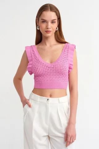 Taillierte ärmellose Crop-Bluse mit Bindeband vorne