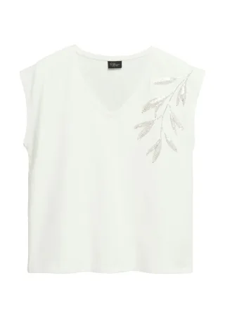 s.Oliver BLACK LABEL - T-Shirt mit V-Ausschnitt weiß - Gr. - 44