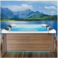 BRAST Whirlpool MSpa Oslo, Sapphire & Amber mit Fester Außenwand, Aufstellbecken, (160x160x65cm, 3 Modelle, LED-Beleuchtung, 6 Personen), Ganzjähriger Einsatz Winterfest
