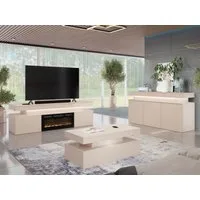 MIRJAN24 Wohnzimmer-Set Glossa Bis II, (3er-Set, Kommode, TV-Lowboard mit Kamin, Couchtisch), Weißer LED-Beleuchtung
