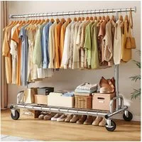 Klyvvo Kleiderständer auf Rollen, Ausziehbare Schwerlast Kleiderständer Stabil mit Rollen, (1 St), Kleiderstange aus Metall für Kleider, Pullover, Mäntel, Clothes Rack