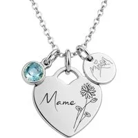 BS Schmuckdesign Kette mit Anhänger mit Gravur Personalisierte Halskette Damen Herzkette Name und Monatsblume Gravur (inkl. Gravur), vollständig personalisierbar inkl. Geschenkbox
