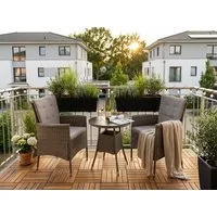KONIFERA Garten-Essgruppe Balkonset "Mailand", (Set, 7-tlg., 2 Sessel, Tisch Ø 50 cm, inkl. Auflagen), Polyrattan, Tischplatte aus Sicherheitsglas, verzinkter Stahl