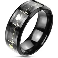 BUNGSA Fingerring 70 (22.3) Paarring schwarz goldenem 3D-Inlay Herzschlag Edelstahl (Ring, 1-tlg), Damen Herren