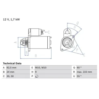 Bosch Anlasser 1,7 kW Hyundai Accent Getz Matrix 1,5 0986023370
