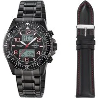 MASTER TIME Funkchronograph Super Power MTGA-10921-22M, (Set, 2-tlg., mit Wechselband), Quarzuhr, Armbanduhr, Herrenuhr, ideal auch als Geschenk
