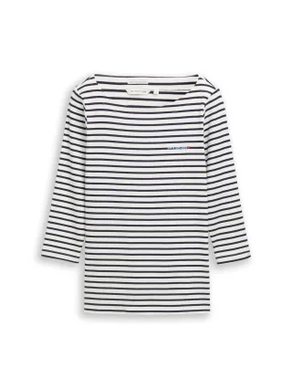 Tom Tailor - Langarmshirt mit Streifenmuster offwhite navy blue stripe - Gr. - XL