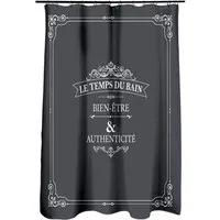 meberg Duschvorhang Vorhang Dusche Textil 180x200 cm schwarz Vintage Schrift waschbar Breite 180 cm (wasserabweisend), Badewannenvorhang Vorhang hochwertige Qualität mit Ringen Metallösen