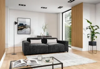 Sofa Designersofa ROMY 2-Sitzer in Stoff Enjoy Me Schwarz