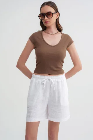 Hochtaillierte gemusterte Baumwollshorts