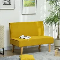 HOMCOM 2-Sitzer Couch mit Cord-Optik, Holzbeine, Gepolsterter Polstersofa, 1 Teile, für Schlafzimmer, Wohnzimmer, 110 x 62 x 85 cm, Gelb