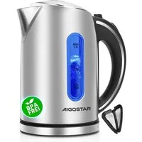 Aigostar Wasserkocher Edelstahl Wasserkocher 1,7L, 2200W, mit Kalkfilter, LED Beleuchtung, 1.7 l, 2200,00 W, Mit Wasserstandsanzeige, Schnelles Kochen, Abschaltautomatik, BPA frei