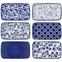 vancasso Sushiteller 6tlg Sushi-Platte, Porzellan Servierteller, rechteckig, Blau und Weiß, (6 St)