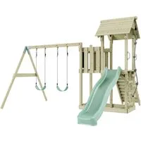 OutdoorToys Spielturm Uppsala, aus Holz in Mintgrün mit Kinderschaukel & Rutsche