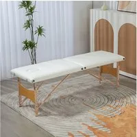 HOMCOM Massageliege 2-Zonen Massagetisch Massagebank mit Holzfüßen (Massagebett, 1-St., mit Tragetasche), klappbar, höhenverstellbar, Tragetasche