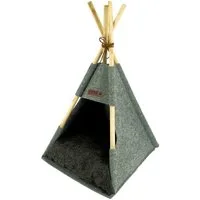 Spetebo Tierhaus Tipi Tierzelt in grau - 80 x 44 cm, Haustier Zelt aus Holz und Filz