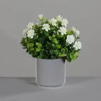 Kunstpflanze Blüten Arrangement Kamelie im grauen Kunstofftopf 21cm, mucPlants