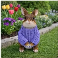 Online-Fuchs Gartenfigur süßer Hase für außen - Deko Figuren Frühling, Sommer, aus langlebigem Kunstharz gefertigt, wetterfest - 23 cm groß