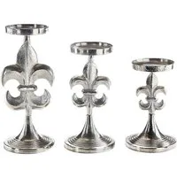 Kobolo Kerzenhalter Kerzenständer LILY aus Metall in silber 3er Set (Fleur-de-Lys)
