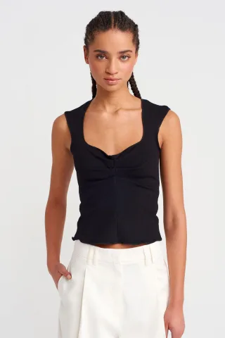 Taillierte Ärmellose Crop-Bluse mit Quadrat-Ausschnitt