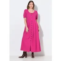Ulla Popken Dirndl Maxikleid Smokeinsätze Rundhals Halbarm Leinenmix