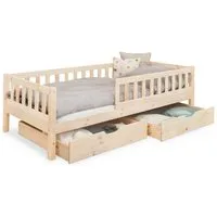 Ehrenkind Kinderbett Lille aus massivem Kieferholz inkl. Rollrost und Rausfallschutz (90x200 cm Natur, 2-in-1: Mit optionalem Umbauset zum Bodenbett umbaubar), flexibler Rausfallschutz beidseitig montierbar