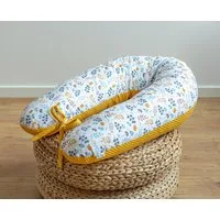 Loolay Stillkissen GELB Waffelpique Blumenwiese Seitenschläferkissen TOP Schlafkissen, XXL 170 cm Stillkissen + Bezug (Reißverschluss), Atmungsaktive WAFFEL + GLATT Baumwolle WEICH Stillkissen MUSTER: GELB Waffelpique/ Türkis Blumenwiese, Hochwertige