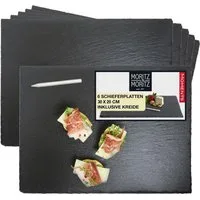Moritz & Moritz Servierplatte Schieferplatten 30x20 cm, Schiefer, (6er Set, 7-tlg), 20 x 30 cm mit Kreidestift
