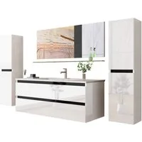 Homeline Badmöbel-Set Deniz und Marcel New in 3 Größen Hochglanz Badmöbel, (Komplettes Badmöbel Set, 6-St., Badmöbel Weiß Hochglanz bis 6 Teilig Badezimmermöbel), Hochglanz Optik Mit 2 Schubladen