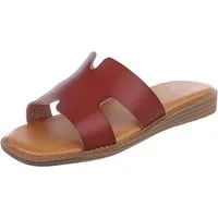 Ital-Design Modische Sandalen mit gepolsterter Sohle für Damen Pantolette (91409213) Keilabsatz/Wedge Pantoletten in Braun