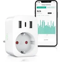 BEARWARE WLAN-Steckdose mit USB, 2,4Ghz WiFi Fernsteuerung per Smart life App, Sprachsteuerung, 1-St., Zeitschaltuhr, Energiekostenmessgerät, USB-Ladegerät, Countdown Timer