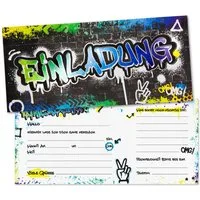 younikat Einladungskarten 15 Graffiti Einladungskarten mit effektvollem Hochglanz Lack 21x9,8 cm
