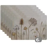 MuchoWow Platzset Blumen - Aquarell - Stilleben - Braun - Vintage, (6-St), Platzsets, Tischset, Abwaschbar, Tischsets, Platzdeckchen