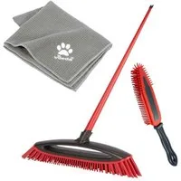 Vileda Tierhaarentferner Vileda Pet Pro Komplettset, (Set, 3-tlg), Set mit Besen, elektrostatischer Bürste und Microfaser-Handtuch
