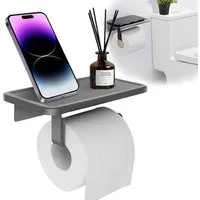 MOPUEA Toilettenpapierhalter Toilettenpapierhalter Telefonablage Bohren selbstklebend Aluminium (Toilettenpapierhalter, Toilettenpapierhalter mit Ablage inklusive Kleber und Schrauben), Selbstklebend, ohne Bohren, Aluminium, große Ablage, rostfrei