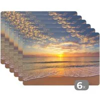 MuchoWow Platzset Strand - Sonnenuntergang - Meer, (6-St), Platzsets, Tischset, Abwaschbar, Tischsets, Platzdeckchen