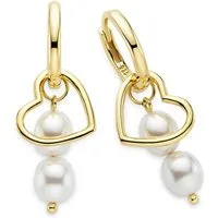Aniston JEWELRY & WATCHES Paar Creolen Schmuck Geschenk Ohrringe mit Herzchen, mit Muschelkernperle (synth)