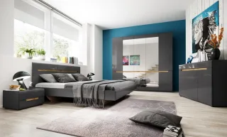 Bett HL1-32, 186 cm x 35 cm x 205 cm, grau/grau hochglanz/appenzeller Fichte NBHL1-32-grau