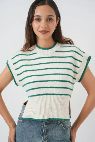 Gestreifter Strickpullover-Weste