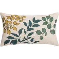 Macosa Home Dekokissen Kissen 30 x 50 cm Beige Grün Braun Leinen, Blätter Reißverschluss inkl. Füllung