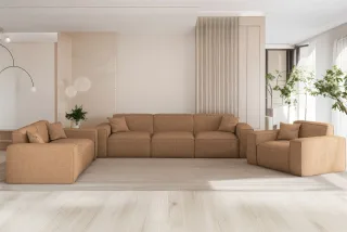 Sofaset Designersofa CELES PREMIUM 3-2-1 in Stoff Artico Rostbraun