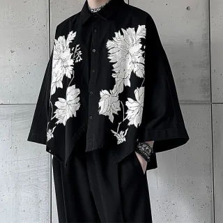 INCERUN Men Flowers Print Loose Fit Long Sleeve Shirts Casual Daily Large Size Lapel Tops for Men S-5XL