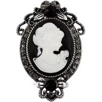Dark-Desires Brosche Vintage Brosche Cameo goldfarben mit Strass in schwarz, Damen Brosche vintage Accesssoire retro Anstecknadel