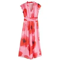 Next Midikleid Plissiertes Mesh-Midikleid mit V-Ausschnitt (1-tlg)