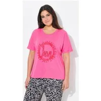 Ulla Popken T-Shirt T-Shirt runder Aufdruck Oversized Rundhals Halbarm