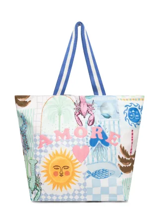 Shopper aus Canvas mit AMORE-Stickerei blau - Gr. - one size